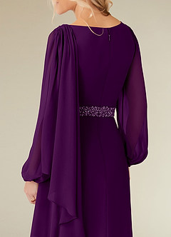 Azazie Priyanka Mother of the Bride Dresses Grape A-Line Boatneck Pleated Chiffon Dress image4