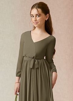 Azazie Angelica Junior Abito A-Line in Chiffon Plissettato Willow Green image6