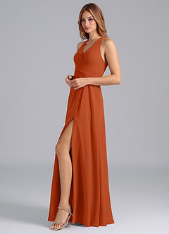 Azazie Dorota Bridesmaid Dresses Burnt Orange A-Line Pleated Chiffon Dress image5