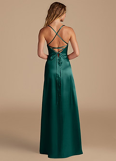 Azazie Mei Bridesmaid Dresses Pine A-Line Metallic Satin Dress image5