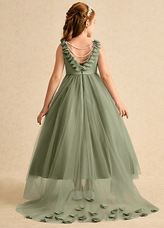 Azazie Lorita Flower Girl Dresses Pistachio A-Line Beaded Tulle Dress image1