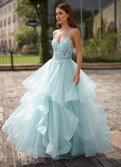 Spitze Blauw Doorschijnende kanten galajurk image6