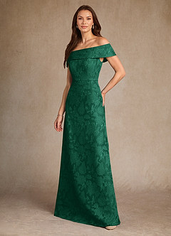 Azazie Medford Mother of the Bride Dresses Emerald A-Line Off the Shoulder Floral Burnout Dress image5
