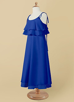 Azazie Temi vestidos de niña de las flores Vestido de Azul Real de Gasa de Corte En A con Tirante Espagueti image12