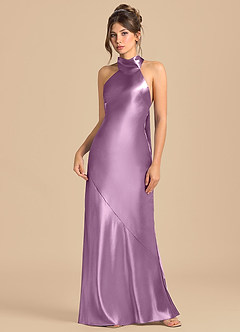 Azazie Velli Brudtärnklänningar Klä av Tubklänning i Metallisk satin Hög hals Blåregn image3