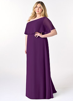 Azazie Lizzy Final Sale Grape A-Line One Shoulder Chiffon Dress image10