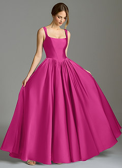 Azazie Verina Robes de demoiselle d'honneur Robe Trapèze en Satin extensible Plissée Fuchsia image5