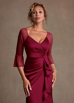 Azazie Nampa Mother of the Bride Dresses Burgundy Sheath Pleated Mesh Dress image5