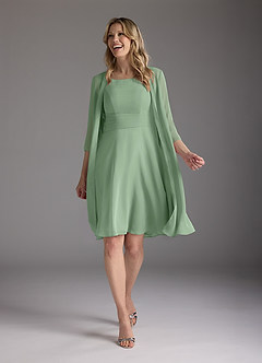 Azazie Shirley Mère de la mariée Robes Robe Trapèze en Mousseline de soie Plissé Scoop Matcha image2