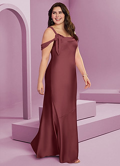 Barbie ♥ Azazie Bridesmaid Dresses Merlot Sheath Pleated Stretch Satin Dress image3