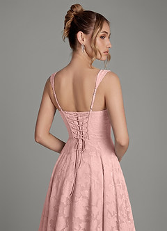 Azazie Azaria Bridesmaid Dresses Powder Pink A-Line Corset Floral Burnout Dress image2