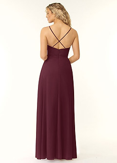 Azazie Naeem Brautjungfernkleider A-Linie V-Hals Rüsche Chiffon Kleid Cabernetrot image2