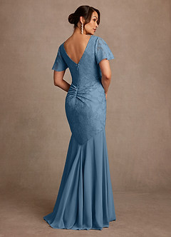 Azazie Jolene Mother of the Bride Dresses Steel Blue Mermaid Pleated Floral Burnout Dress image2