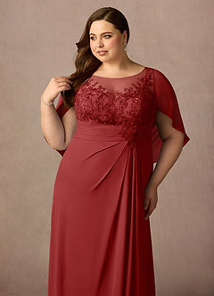 Azazie Hera Mother of the Bride Dresses Rust A-Line Lace Capelet Chiffon Dress image11