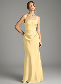 Azazie Alouette Bridesmaid Dresses Butter Mermaid Pleated Stretch Satin Dress image1