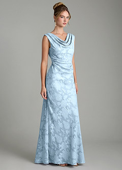 Azazie Kieryn Bridesmaid Dresses Sky Blue Mermaid Pleated Floral Burnout Dress image4