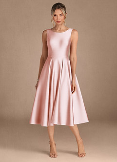 Azazie Fulton Mother of the Bride Dresses Blushing Pink A-Line Pleated Stretch Satin Dress image5