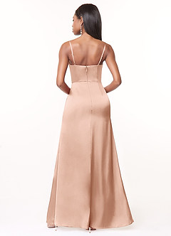 Azazie Maci Bridesmaid Dresses Rose Gold A-Line V-Neck Pleated Stretch Satin Dress image2
