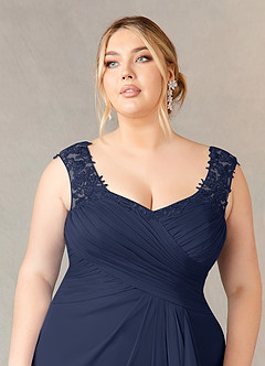 Azazie Edelin Mother of the Bride Dresses Dark Navy A-Line Sweetheart Neckline Pleated Mesh Dress image12