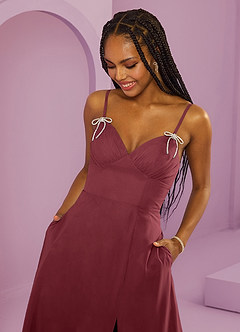 Barbie ♥ Azazie Robes de demoiselle d'honneur Robe Trapèze en Mousseline de soie avec poches Merlot image2