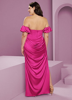 Barbie ♥ Azazie Bridesmaid Dresses Barbie Pink Sheath Off the Shoulder Stretch Satin Convertible Dress image11