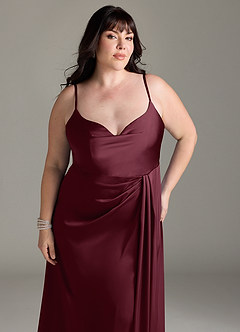Azazie Brielle Bridesmaid Dresses Cabernet A-Line Cowl Spaghetti Straps Stretch Satin Dress image11