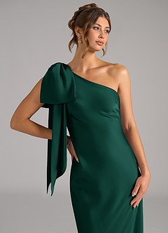 Azazie Capri Bridesmaid Dresses Emerald Mermaid One Shoulder Stretch Satin Dress image5