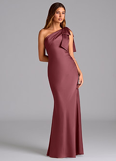 Azazie Yuanna Bridesmaid Dresses Desert Rose Mermaid One Shoulder Stretch Satin Dress image5