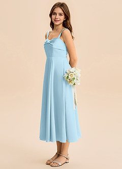 Azazie Ramona Junior Vestido de Azul Cielo de Satén Elástico de Corte en A con Escote de Corazón image3