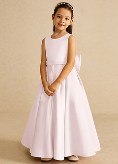 Azazie Pipsy Flower Girl Dresses Blushing Pink A-Line Bow Matte Satin Dress image4