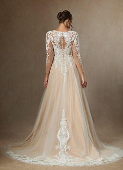 Azazie Essy Wedding Dresses Diamond White Champagne A-Line V-Neck Sequins Tulle Dress image2