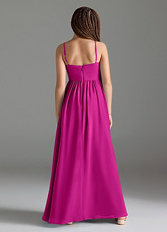 Azazie Alia Junior Fuchsia A-Line Pleated Chiffon Dress image2
