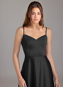 Azazie Marley Bridesmaid Dresses Black A-Line Off the Shoulder Stretch Satin Convertible Dress image2