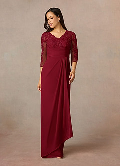 Azazie Poe Mother of the Bride Dresses Burgundy Sheath Lace Dress image1