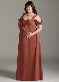 Azazie Rhea Maternity Bridesmaid Dresses A-Line Off-The-Shouler Pleated Stretch Satin Floor-Length Dress image11