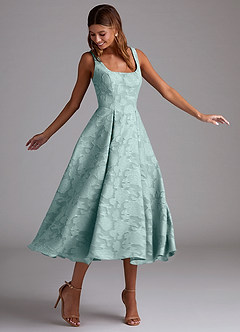 Azazie Amalie Bridesmaid Dresses Mist A-Line Pleated Floral Burnout Dress image3