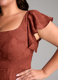 Azazie Bondi Bridesmaid Dresses Terracotta A-Line Side Slit Floral Burnout Dress image11