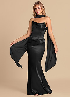 Azazie Sorrel Bridesmaid Dresses Black Mermaid Corset Metallic Satin Convertible Dress image1
