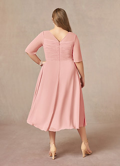 Azazie Naomi Kleider für die Brautmutter A-Linie Bootshals Gefaltet Chiffon Kleid Rosettenrosa image11