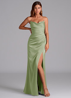 Azazie Claudelle Bridesmaid Dresses Dusty Sage Mermaid Strapless Stretch Satin Dress image5