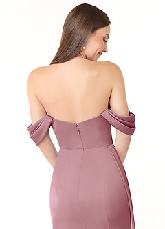 Azazie Amyra Vestidos de damas de honor Vestido de Malva Vintage de Satén Elástico de Corte Recto Convertible con Vestidos sin tirantes image3