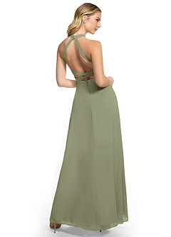 Azazie Clarice Abiti da Damigella Abito A-Line in Chiffon con Scollo Halter Pistacchio image4