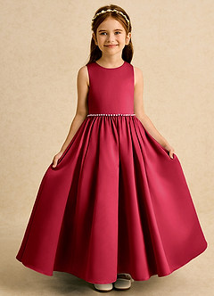 Azazie Daisies Flower Girl Dresses Scarlet Ball-Gown Bow Matte Satin Dress image5