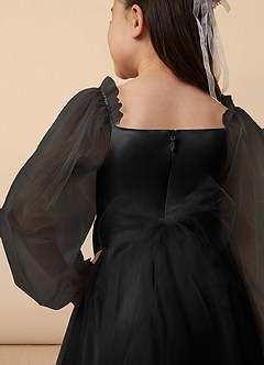 Azazie Aya Flower Girl Dresses Black A-Line with Sleeves Tulle Dress image5