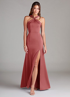 Azazie Rue Bridesmaid Dresses Antique Rose Mermaid Pleated Stretch Satin Dress image3