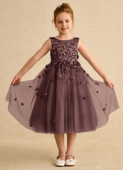 Azazie Lana Flower Girl Dresses Espresso A-Line Sleeveless Matte Satin Dress image1