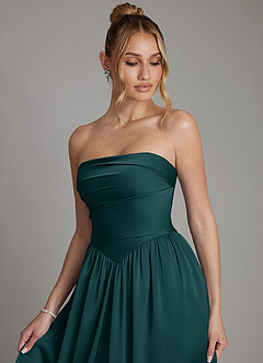 Azazie Zena Bridesmaid Dresses Pine A-Line Strapless Stretch Satin Dress image3