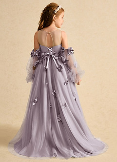 Azazie Karrie Robe Demoiselle D'honneur Fillette Robe Trapèze en Tulle avec manches Crépuscule image2