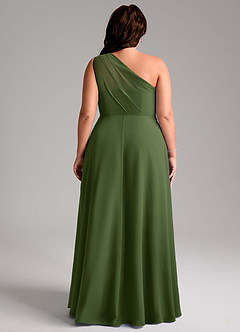 Azazie Phaedra Bridesmaid Dresses Olive A-Line One Shoulder Chiffon Dress image2