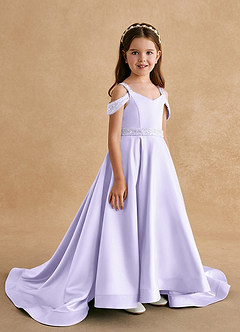 Azazie Jodi vestidos de niña de las flores Vestido de Lila de Satin Mate de Corte En A image3